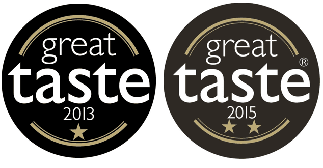 Great Taste awards logos: black and dark brown circles,