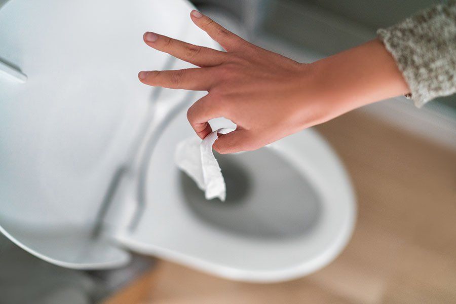 flushing toilet and baby wipes