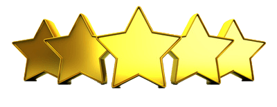 Five golden stars on a white background, representing top quality or rating.