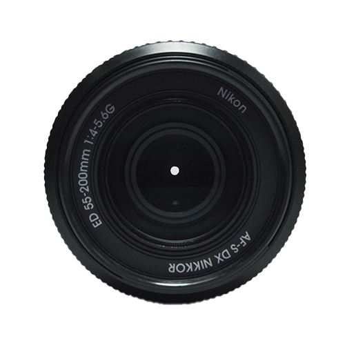 Black Tamron 70-300mm telephoto zoom camera lens.