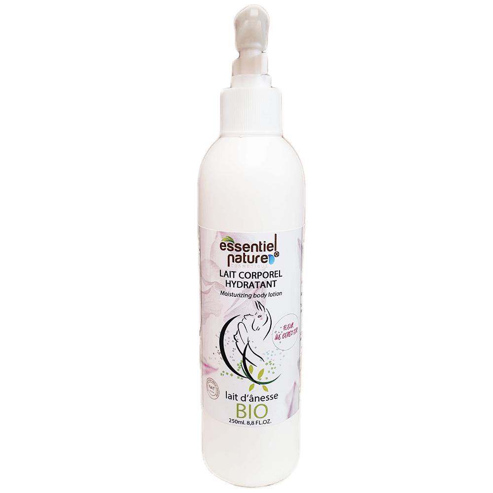 Lait corporel hydratant au lait d'ânesse BIO et aloe vera parfumé à la fleur de cerisier 100% naturel