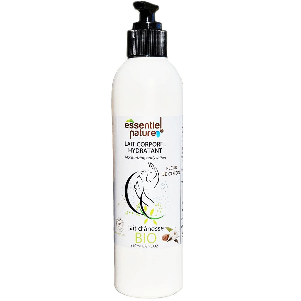 Lait corporel hydratant au lait d'ânesse BIO et aloe vera parfumé à la FLEUR DE COTON 100% naturel