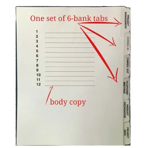 Picture of a set of 6-bank tabs with body copy