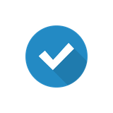White check mark inside a blue circle with a shadow, indicating completion.