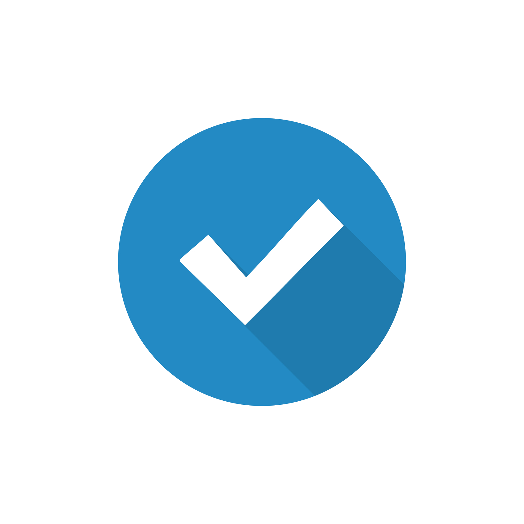 Blue circle with a white checkmark, indicating completion or success.