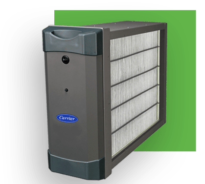Gray Carrier air purifier with a replaceable filter.