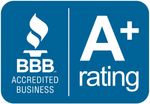 BBB Accredited Business logo with a blue background and an A+ rating.