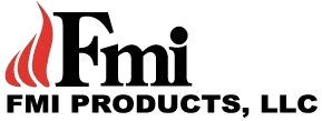 Logo for FMI Products, LLC, with a flame graphic and the company name in black.