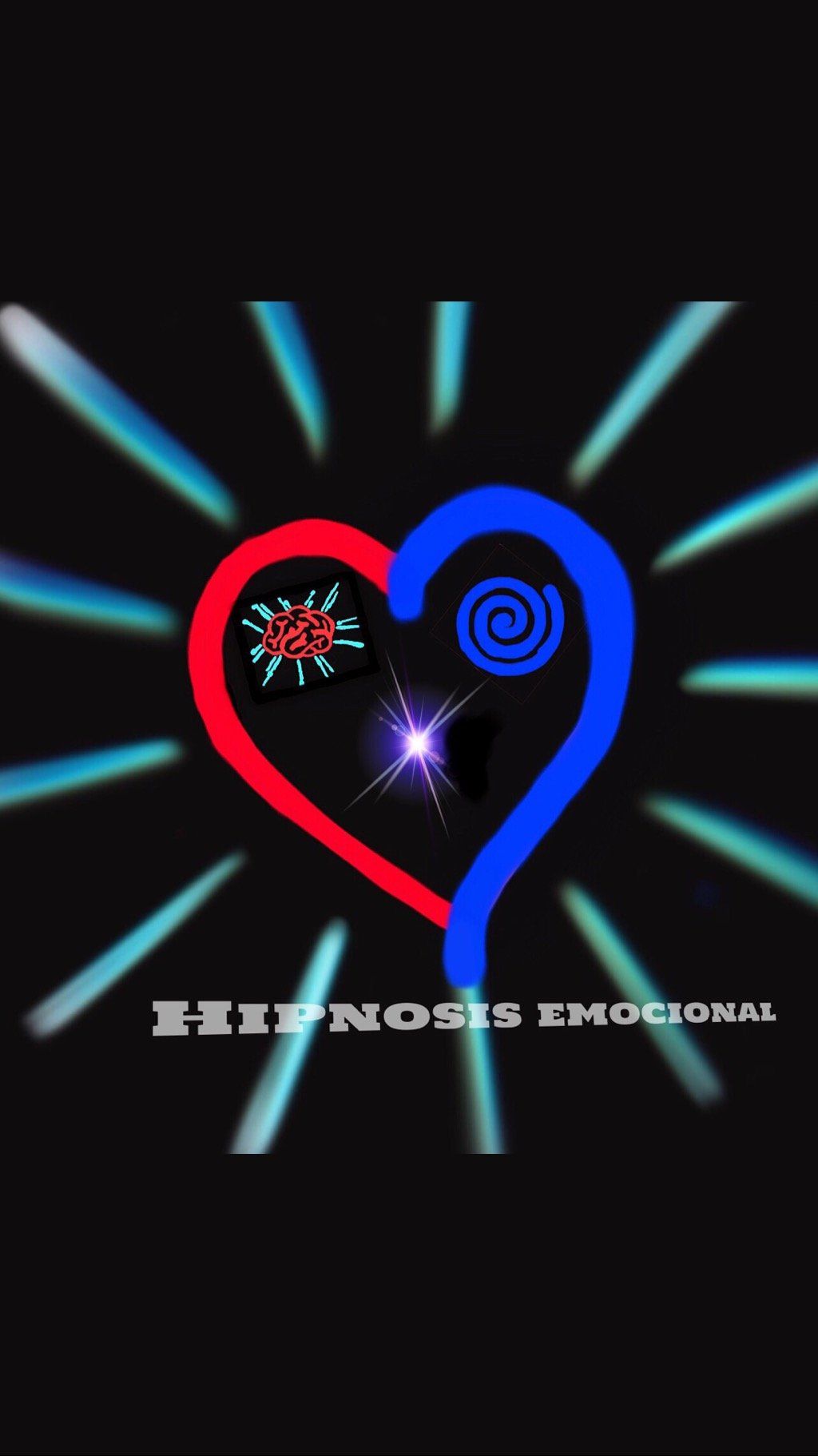 Un corazón rojo y azul con hipnosis emocional escrita en la parte inferior.
