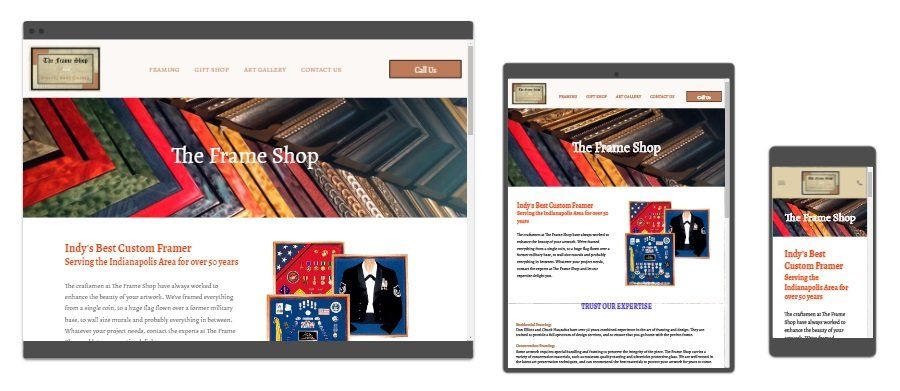 Preview of The Frame Shop website, Indianapolis Indiana