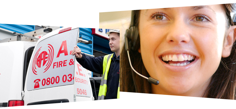 Composite image emergency alarm response staff and call centre lady