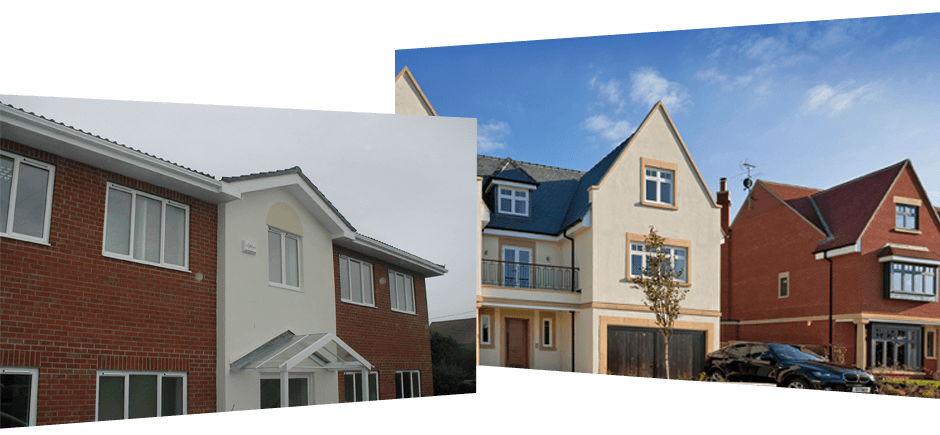 Composite Image - Home with burglar alarm and modern home with alarm system
