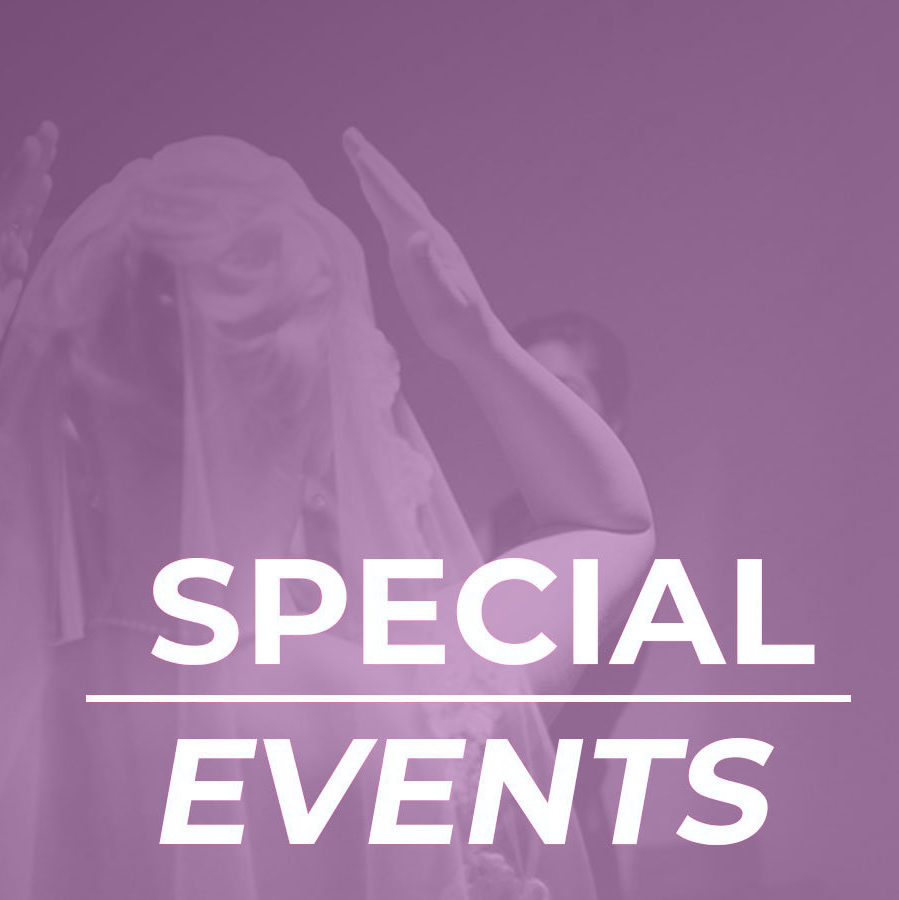 A purple background with the words special events on it