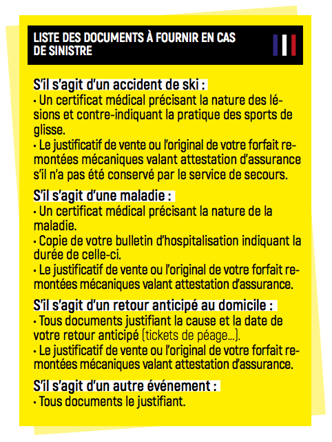 Liste des documents à fournir en cas de sinistre