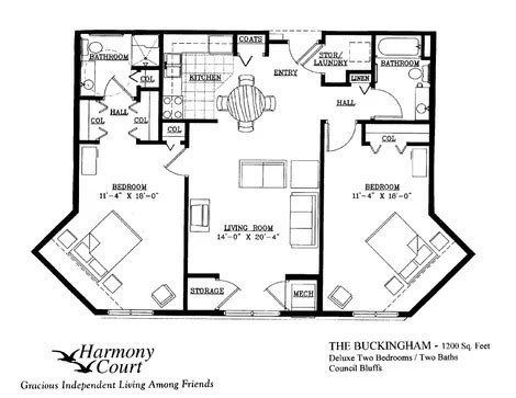 Buckingham Floor Plan - 1200 square foot senior apartment in Harmony Court's Council Bluffs, IA location
