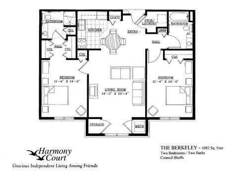 Berkeley Floor Plan - 1082 square foot senior apartment in Harmony Court's Council Bluffs, IA location
