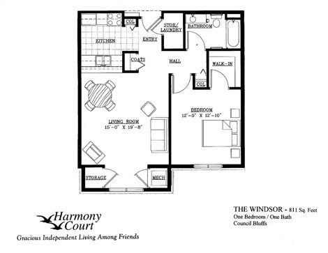 Windsor Floor Plan - 811 square foot senior apartment in Harmony Court's Council Bluffs, IA location