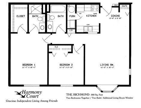 Richmond Floor Plan - a 988 square foot apartment in Harmony Court's Bellevue, NE location