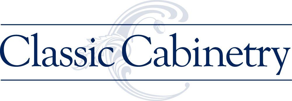 The classic cabinetry logo is blue and white with a swirl.