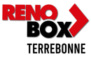 logo renobox terrebonne « Logo Reno Box Terrebonne : « RENO » en rouge au-dessus de « BOX » en noir et d’une flèche rouge pointant vers la droite. En dessous, « TERREBONNE » en noir. »