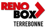 « Logo Reno Box Terrebonne : « RENO » en rouge au-dessus de « BOX » en noir et d’une flèche rouge pointant vers la droite. En dessous, « TERREBONNE » en noir. »