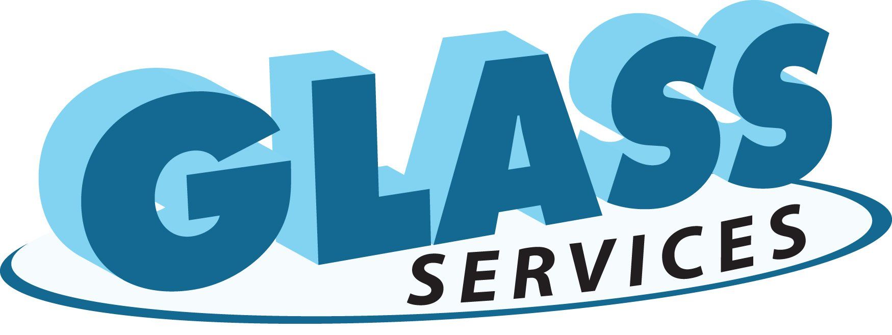 A blue glass services logo on a white background.