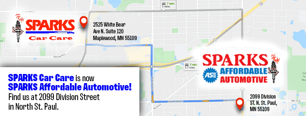Advertisement for Sparks Car Care with address and location details.
