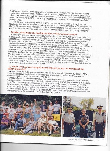 Page with text and two photos. Group of people posing. Two men in uniform.