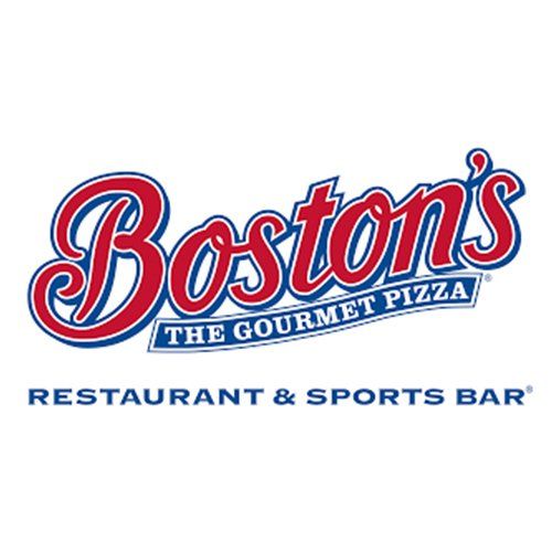 Logo for Boston's Restaurant & Sports Bar featuring red and blue text on a white background.