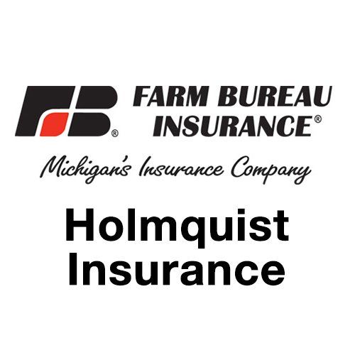 Logo for Holmquist Insurance, a Farm Bureau Insurance agency, featuring the Farm Bureau brand mark in black and red.