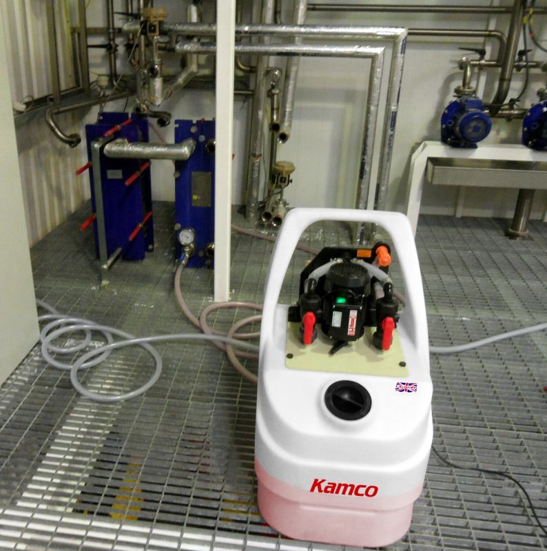 Professional descaling equipment connected to hot water cylinder