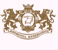 Il logo del Landhotel Anderschutz è uno stemma con due leoni e una corona.