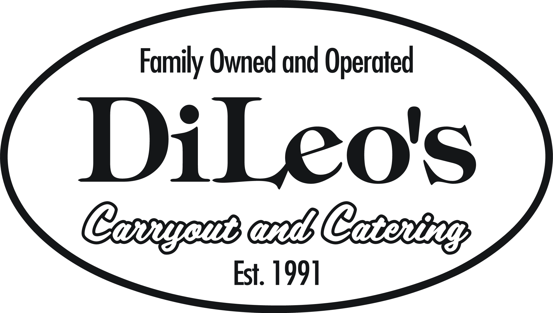 A black and white logo for di leo 's carryout and catering
