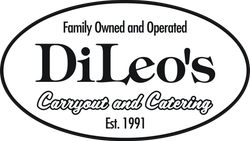 A black and white logo for di leo 's carryout and catering