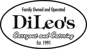 A black and white logo for di leo 's carryout and catering