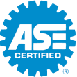 The logo for ase certified is a blue gear.