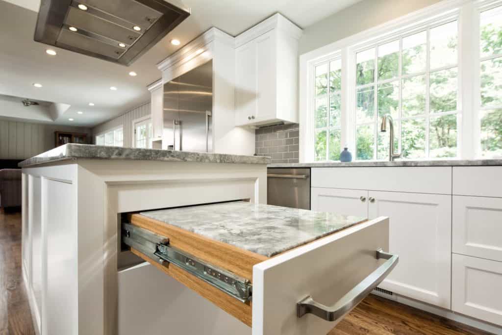 Custom cabinetry with dough kneading stone pull out