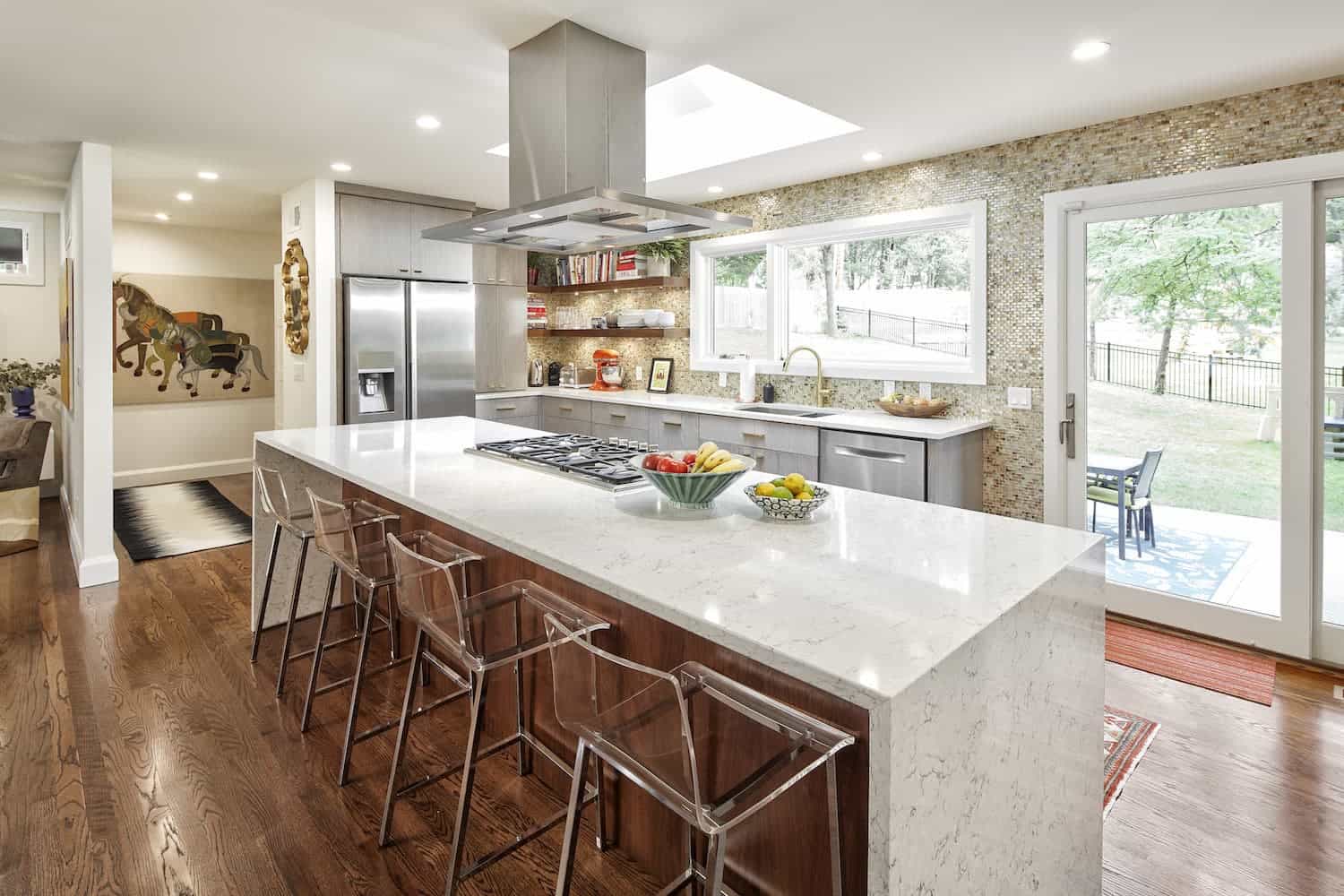Eclectic kitchen design with large island