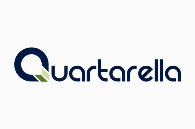 Il logo di Quartarella, caratterizzato dalla lettera Q stilizzata in blu scuro e verde accanto al nome del marchio in blu navy.