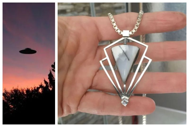 Handgemaakt zilveren  collier UFO  van Karen Klein edelsmid