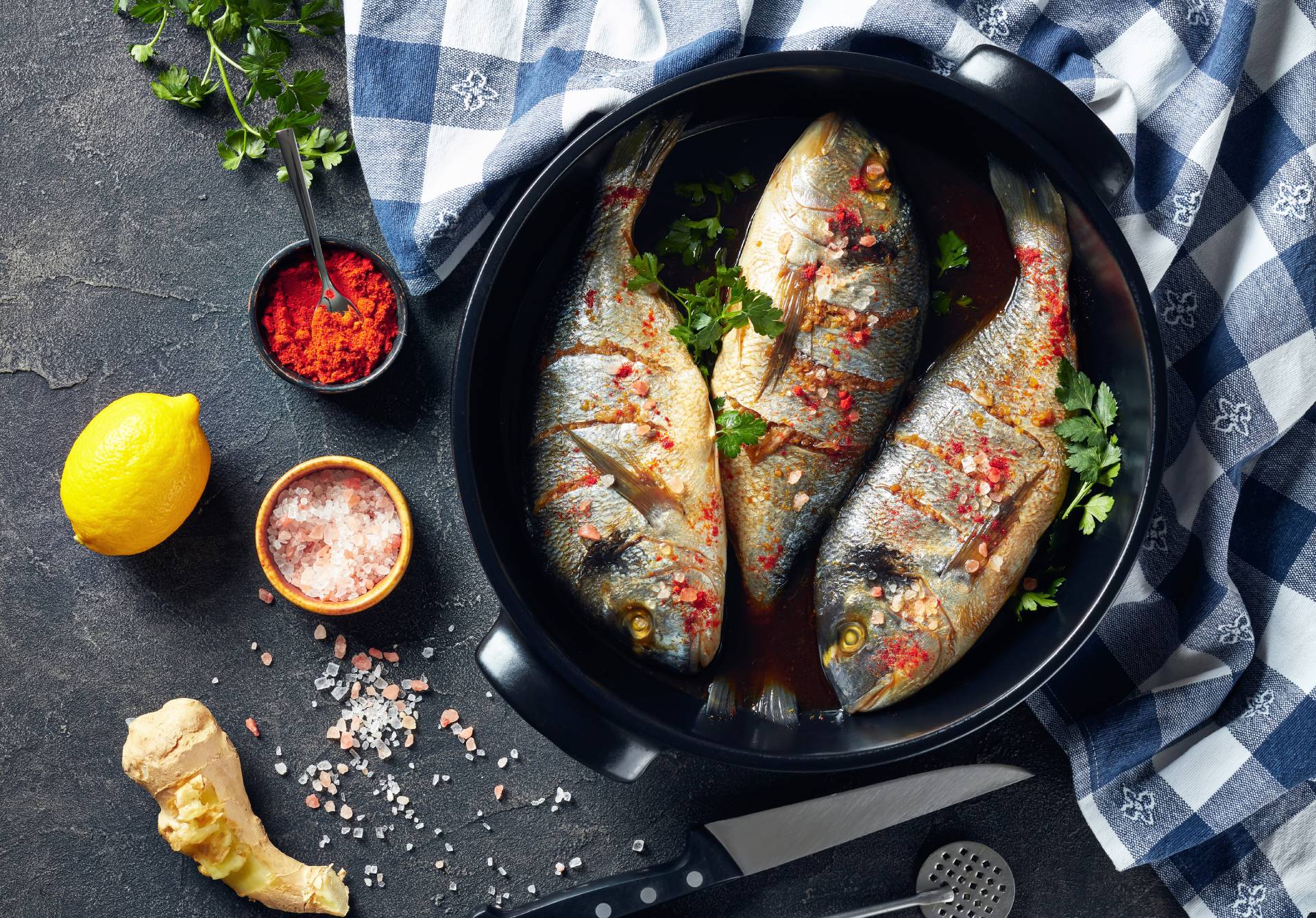 dish with freshly caught sea bream