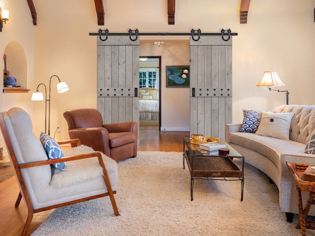 Living Room Barn Doors with Black Door Handles
