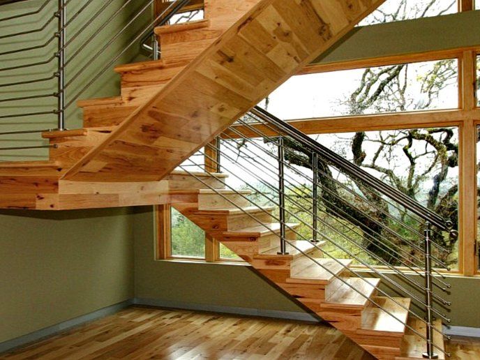 Wood Staircase with Stainless Steel Handrail