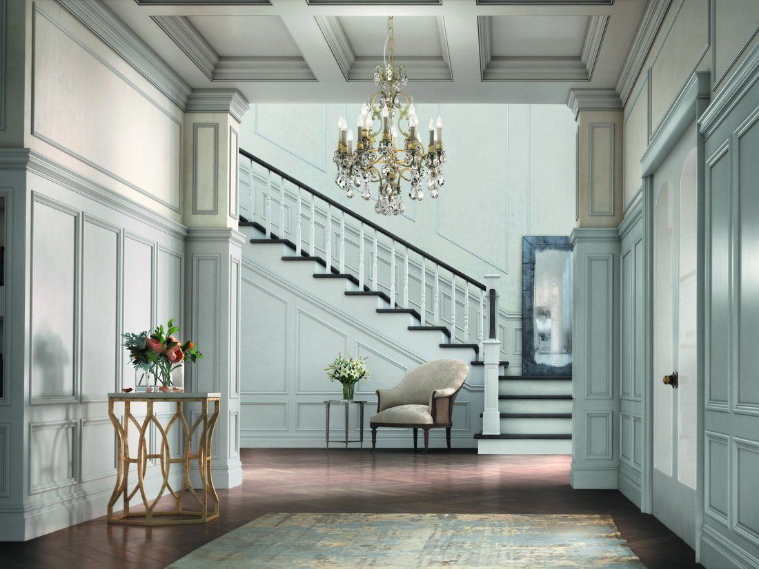 Home Entry Way Featuring Decorative Moulding