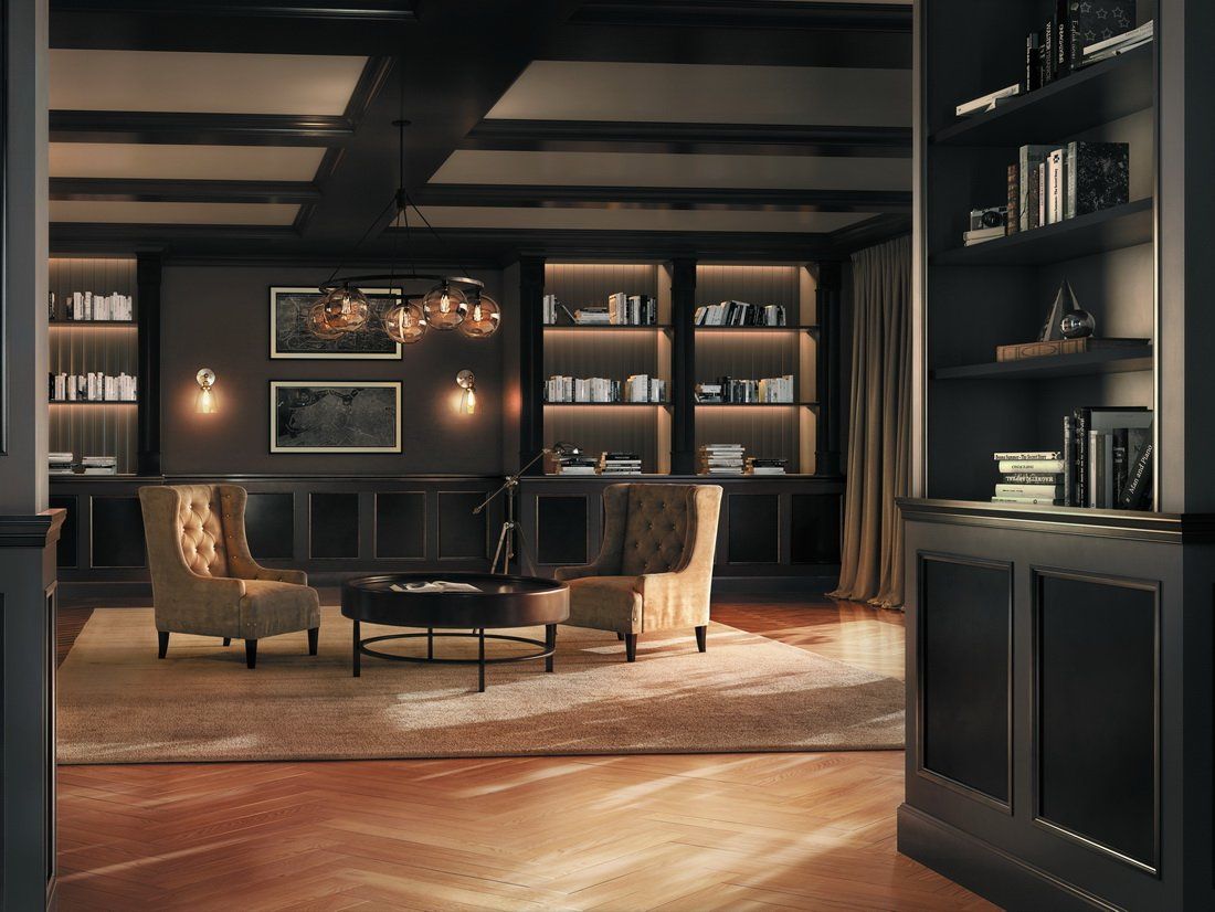 Living Room with Black Decorative Moulding