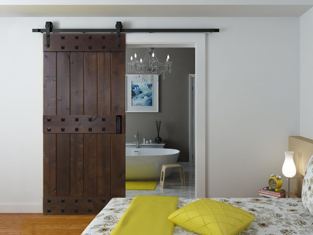 Sliding door for bathroom with barn door hardware