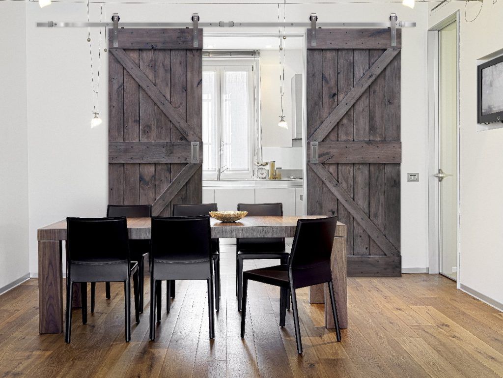 dark grey sliding doors with barn door hardware