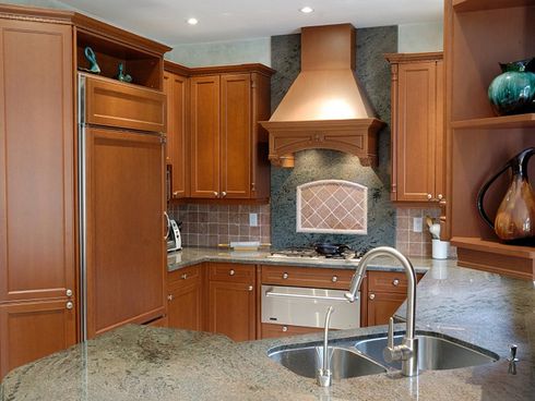 Kitchen with wood cabinets