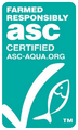 ASC certified logo: teal background, white text and fish outline. 