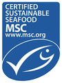 Blue MSC Certified Sustainable Seafood logo with a stylized fish inside a checkmark.